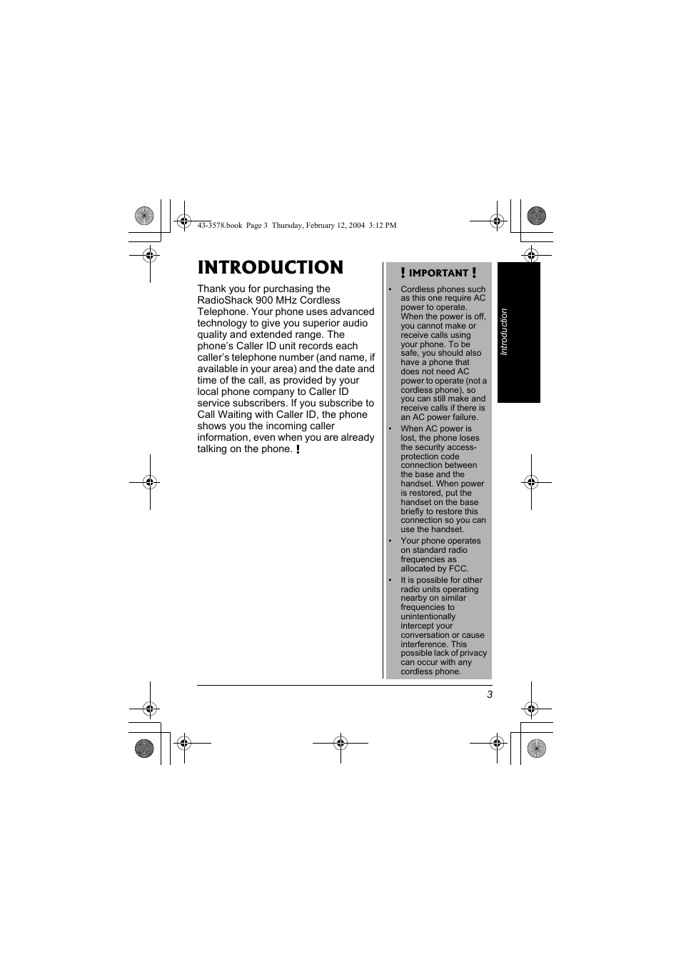 Introduction | Radio Shack 43-3578 User Manual | Page 3 / 44