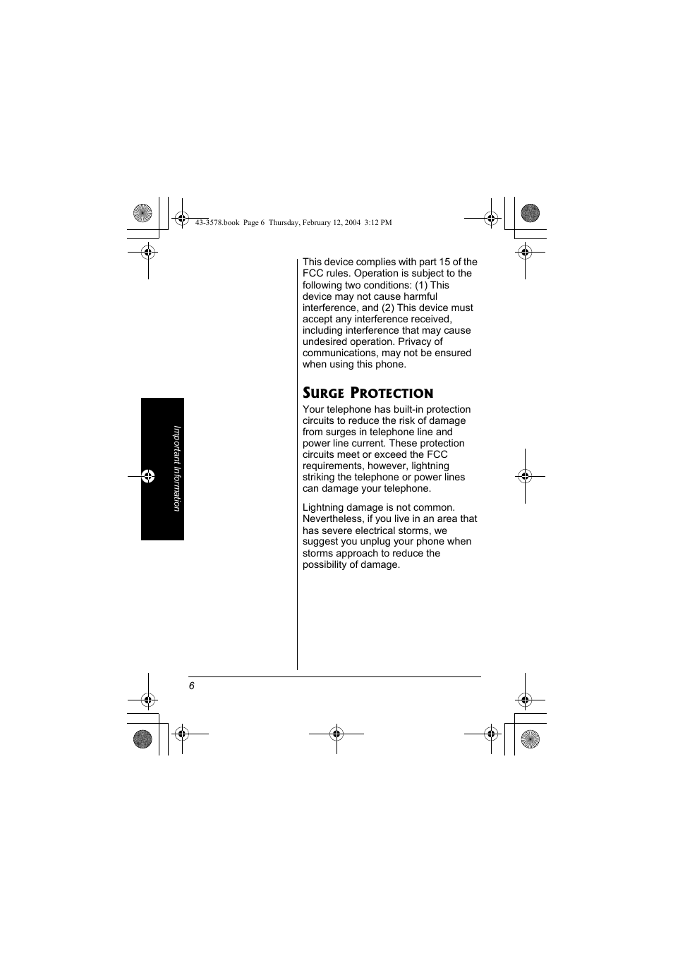 Surge protection | Radio Shack 43-3578 User Manual | Page 6 / 44