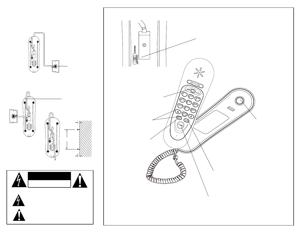 Caution, Mounting the phone, Using the phone | Radio Shack ET-898 User Manual | Page 2 / 2