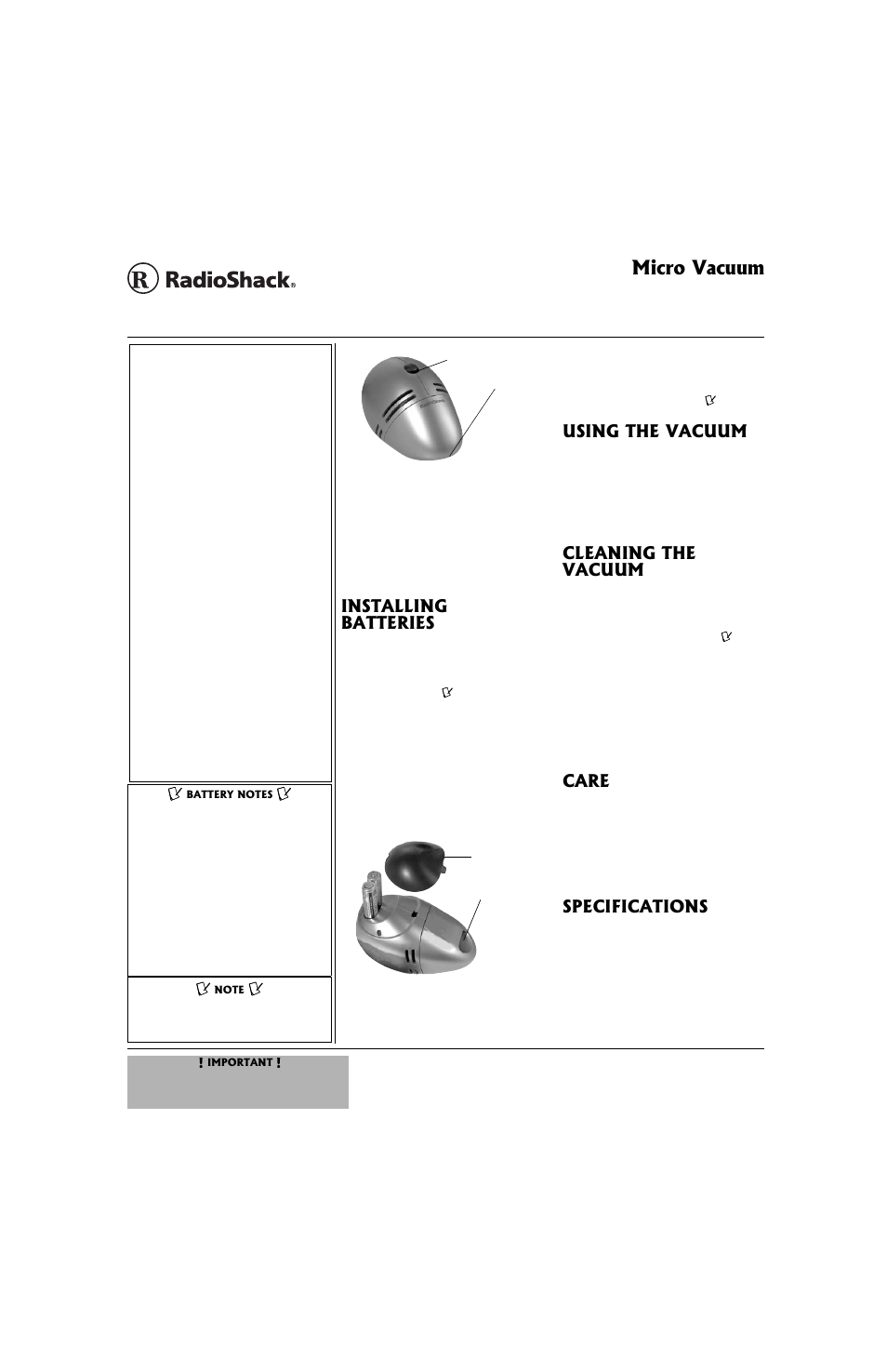 Radio Shack 63-1160 User Manual | 1 page
