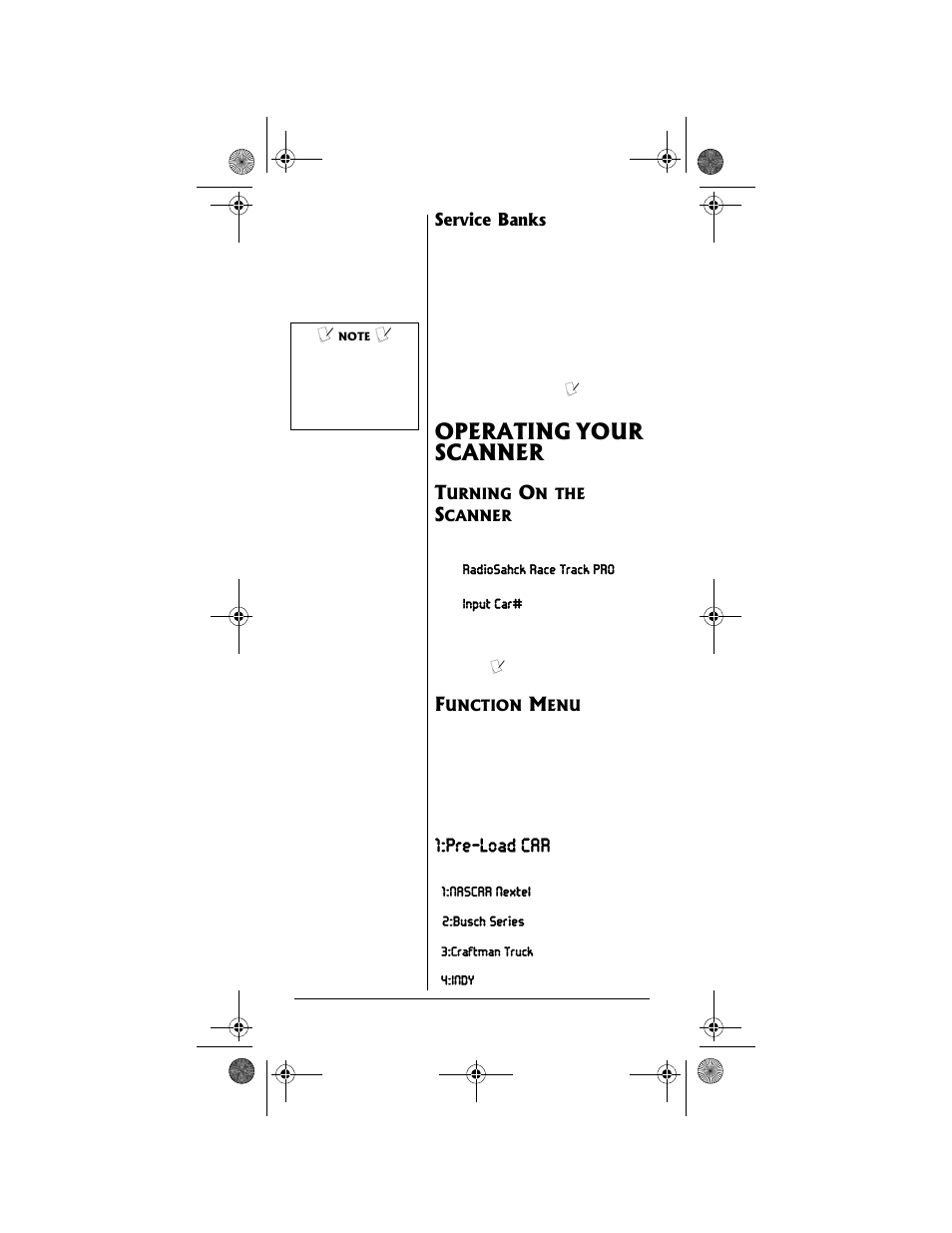 Operating your scanner, Pre-load car | Radio Shack PRO-99 User Manual | Page 18 / 76