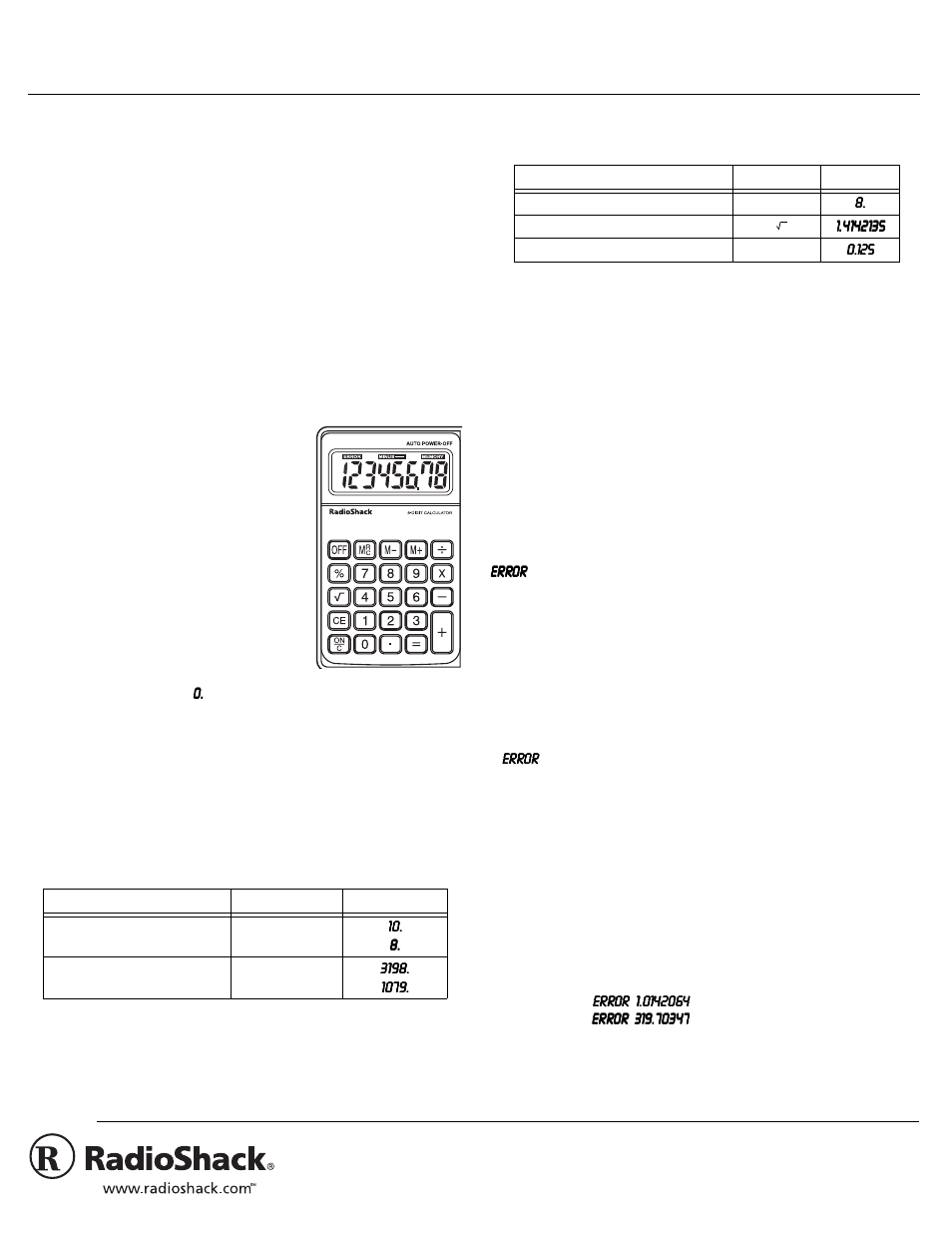 Radio Shack EC-235 User Manual | 2 pages