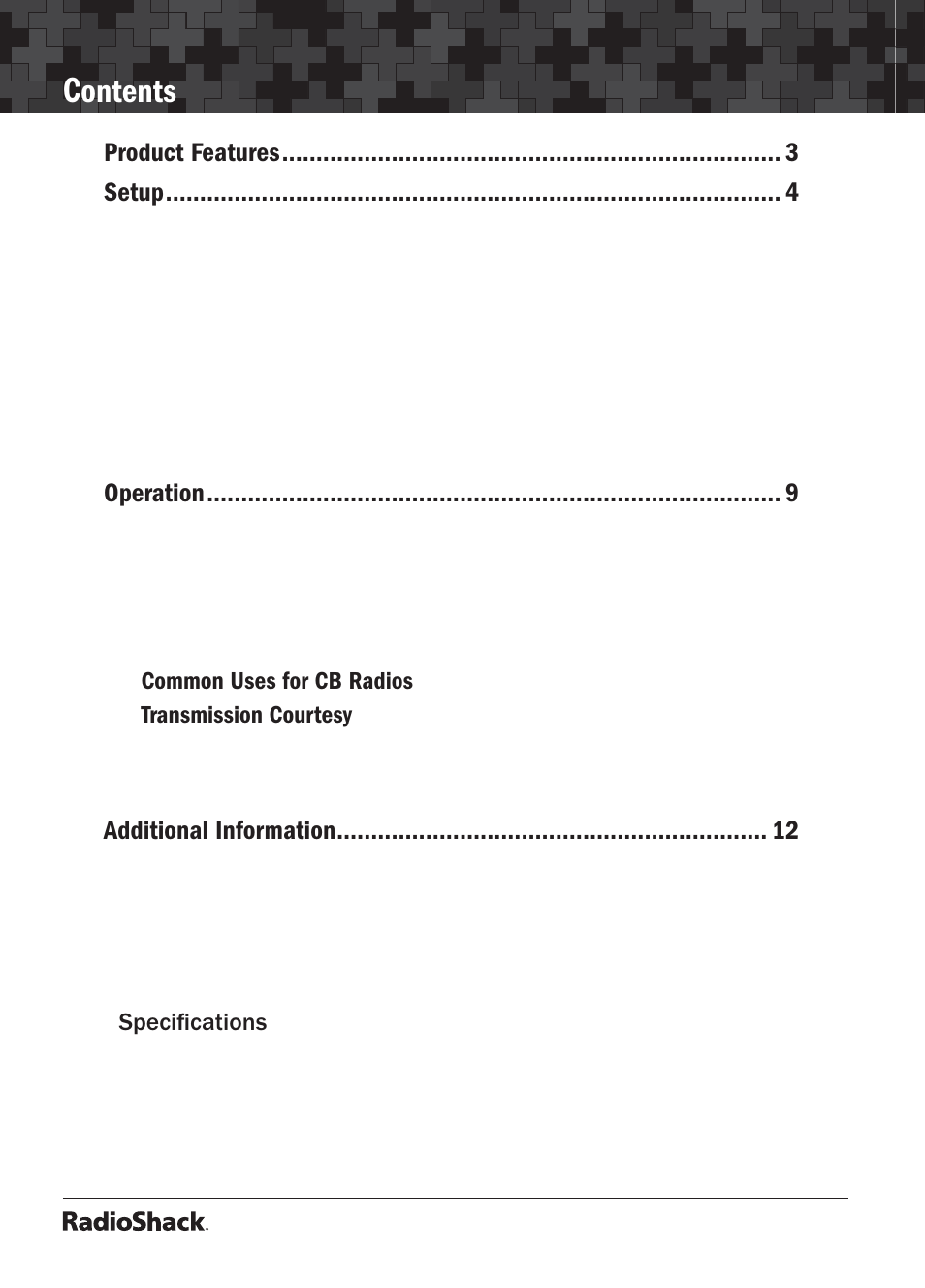 Ontents | Radio Shack 21-1703 A User Manual | Page 2 / 16