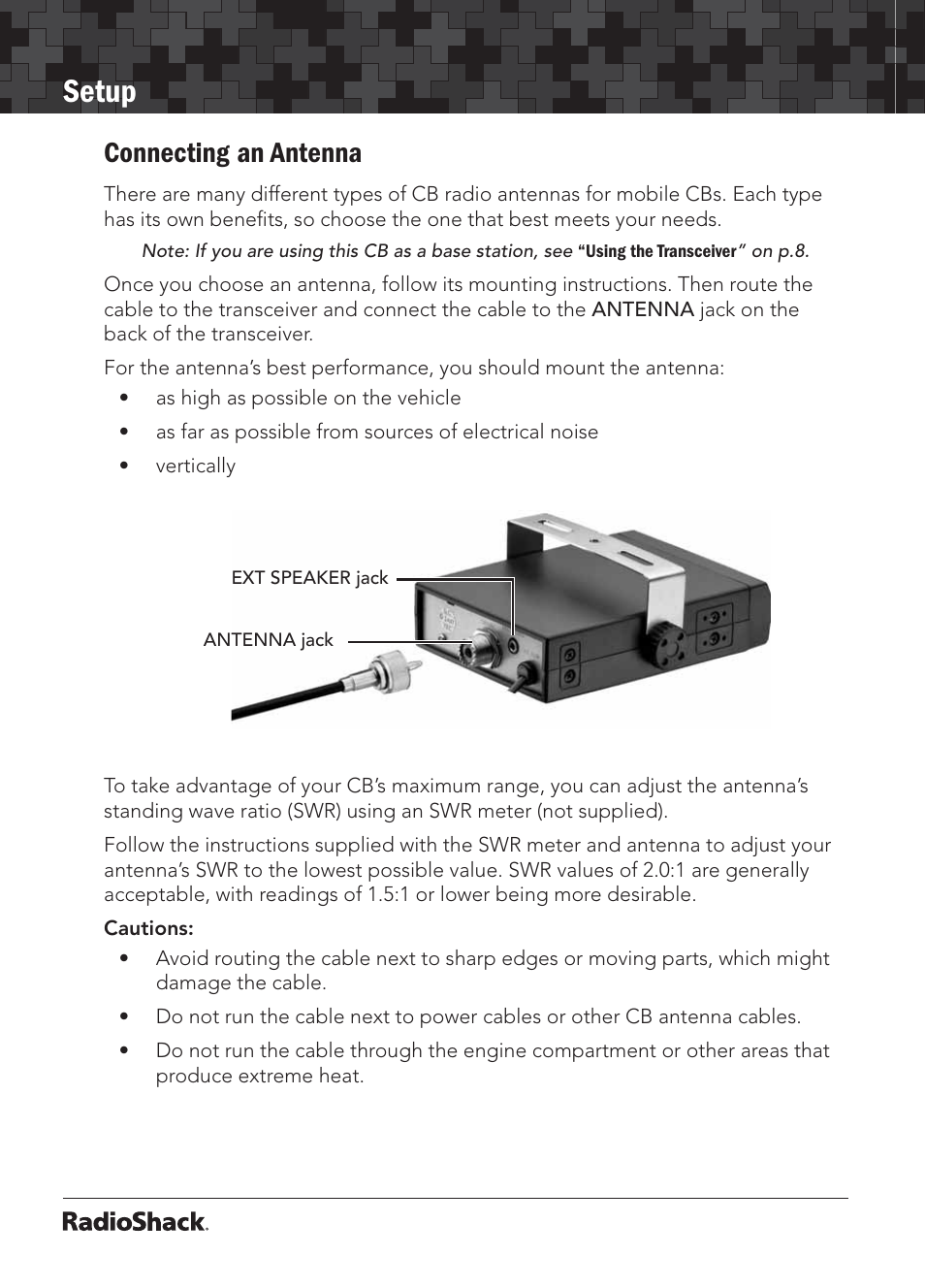 Setup, Connecting an antenna | Radio Shack 21-1703 A User Manual | Page 6 / 16