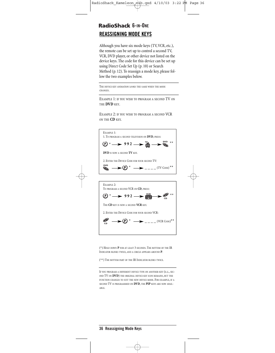 Reassigning mode keys | Radio Shack 6-IN-ONE TOUCHSCREEN REMOTE User Manual | Page 36 / 62