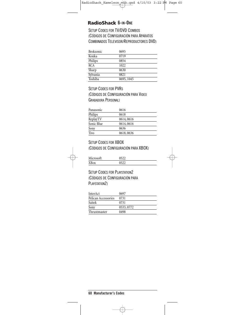 Radio Shack 6-IN-ONE TOUCHSCREEN REMOTE User Manual | Page 60 / 62