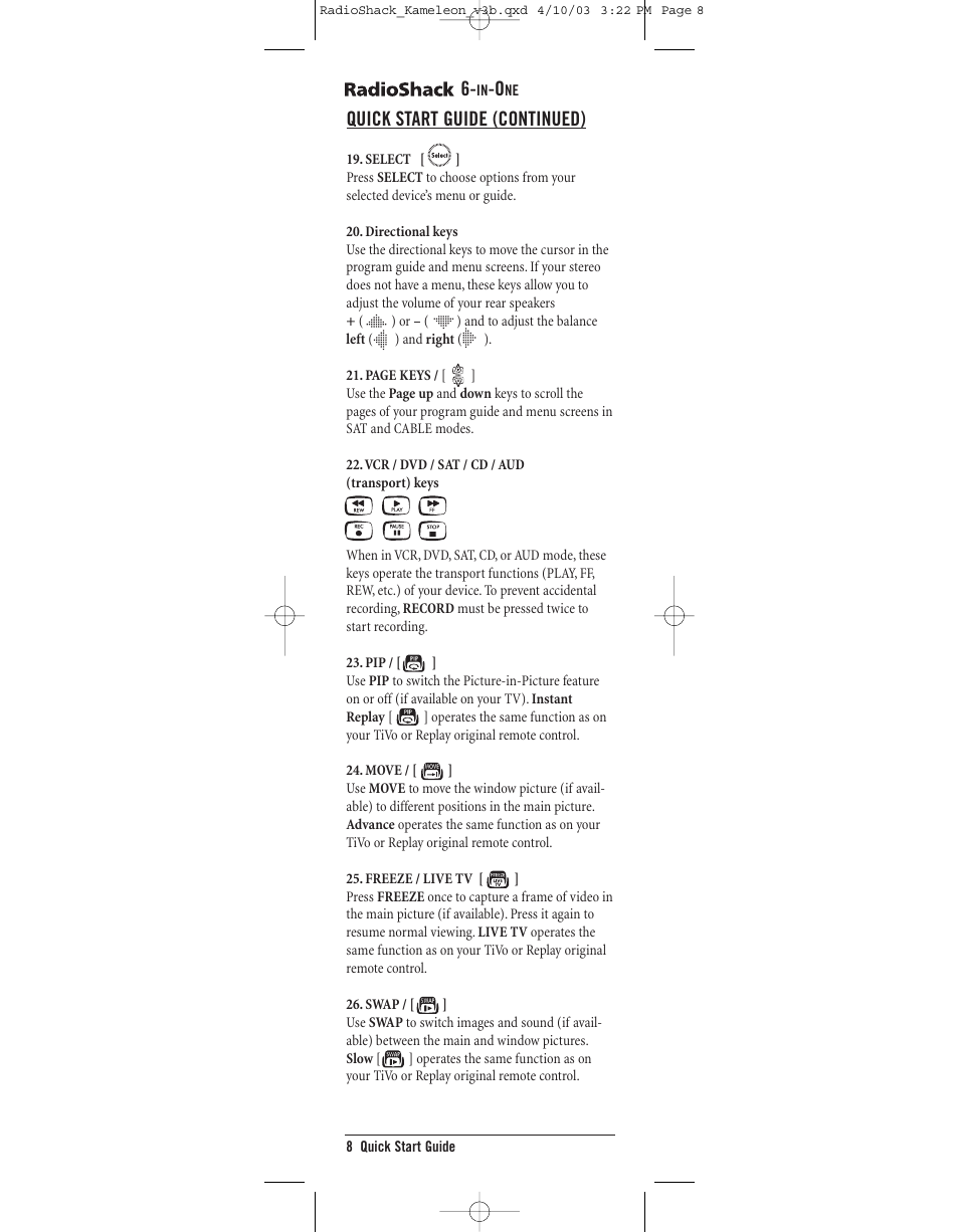 Quick start guide (continued) | Radio Shack 6-IN-ONE TOUCHSCREEN REMOTE User Manual | Page 8 / 62