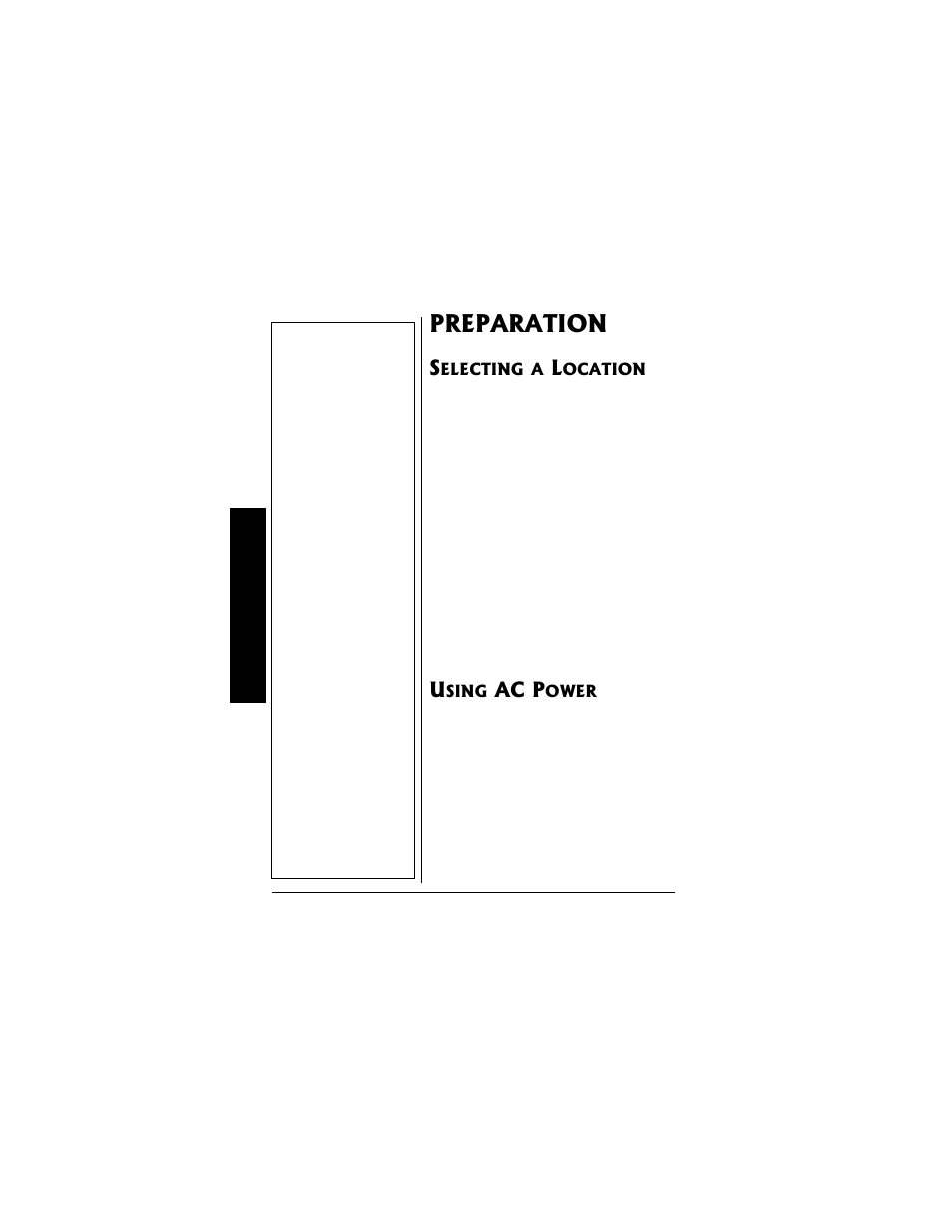 Preparation, Selecting a location using ac power, Ac p | Radio Shack 22CH GMRS/FRS User Manual | Page 4 / 16