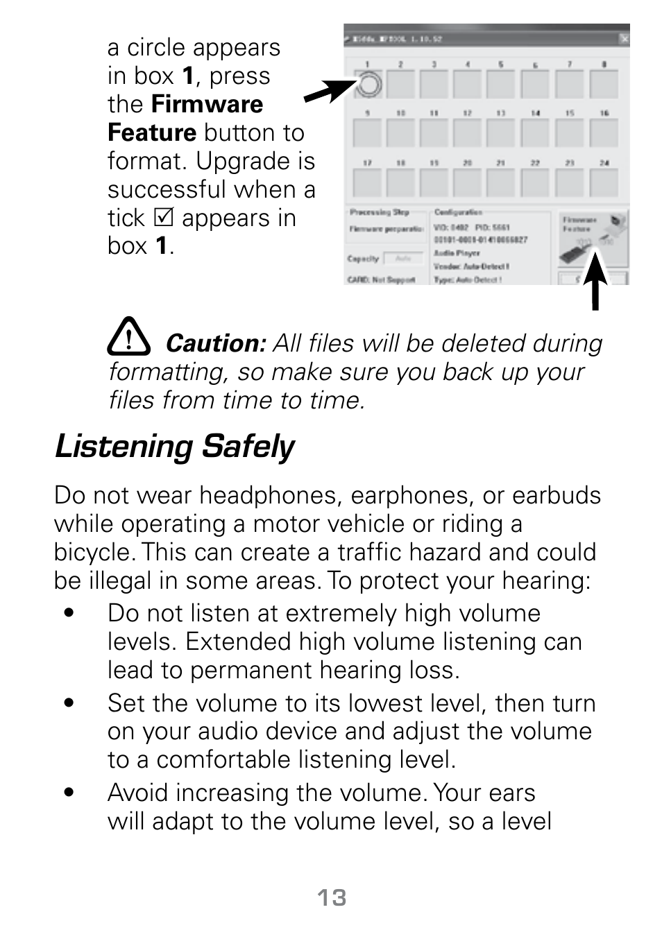 Listening safely | Radio Shack Gigaware 42-541 User Manual | Page 13 / 18