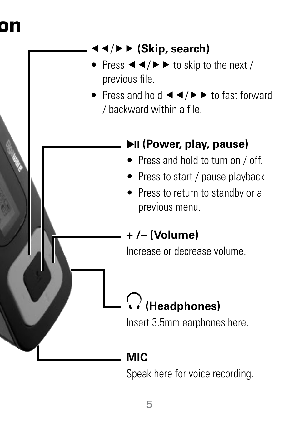 Controls and basic operation | Radio Shack Gigaware 42-541 User Manual | Page 5 / 18