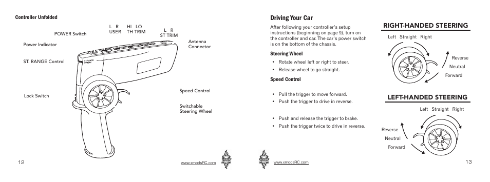Driving your car, Right-handed steering left-handed steering | Radio Shack XMODS 60-437 User Manual | Page 7 / 11