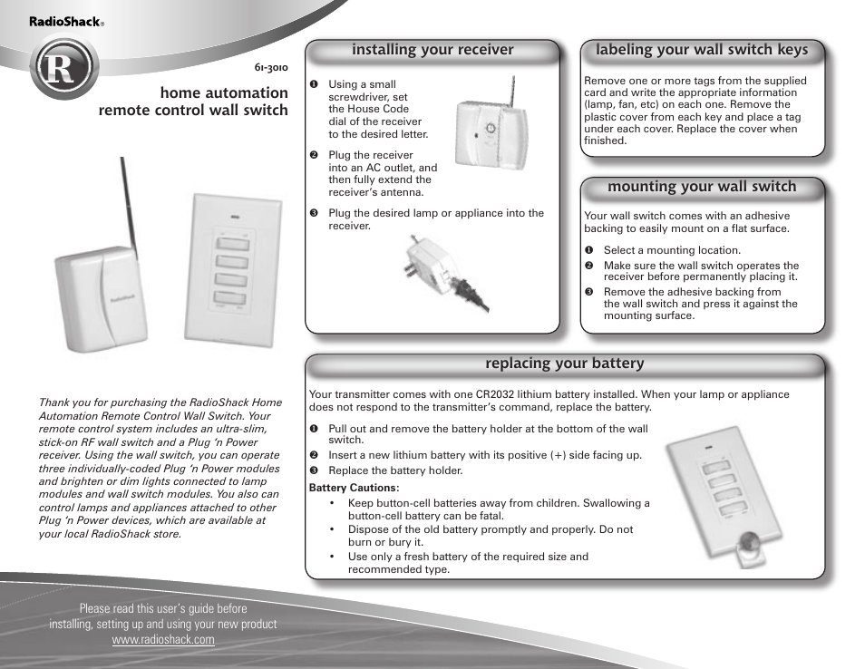 Radio Shack 61-3010 User Manual | 2 pages