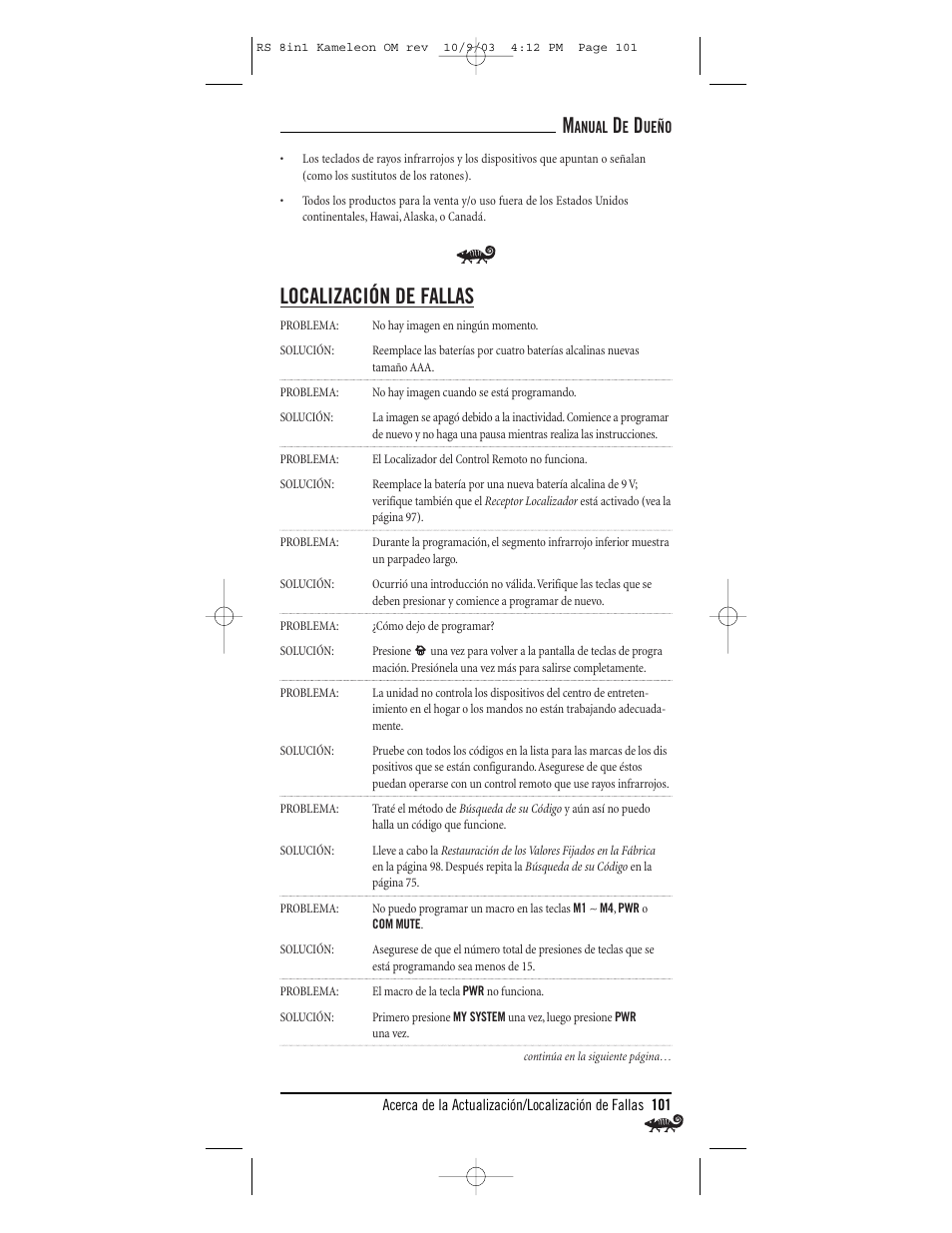 Localización de fallas | Radio Shack Univer 15-2138 User Manual | Page 101 / 132