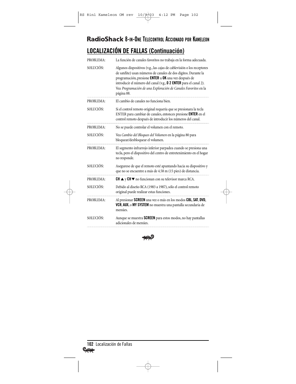 Localización de fallas (continuación) | Radio Shack Univer 15-2138 User Manual | Page 102 / 132