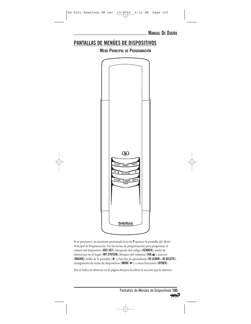 Pantallas de menúes de dispositivos | Radio Shack Univer 15-2138 User Manual | Page 103 / 132