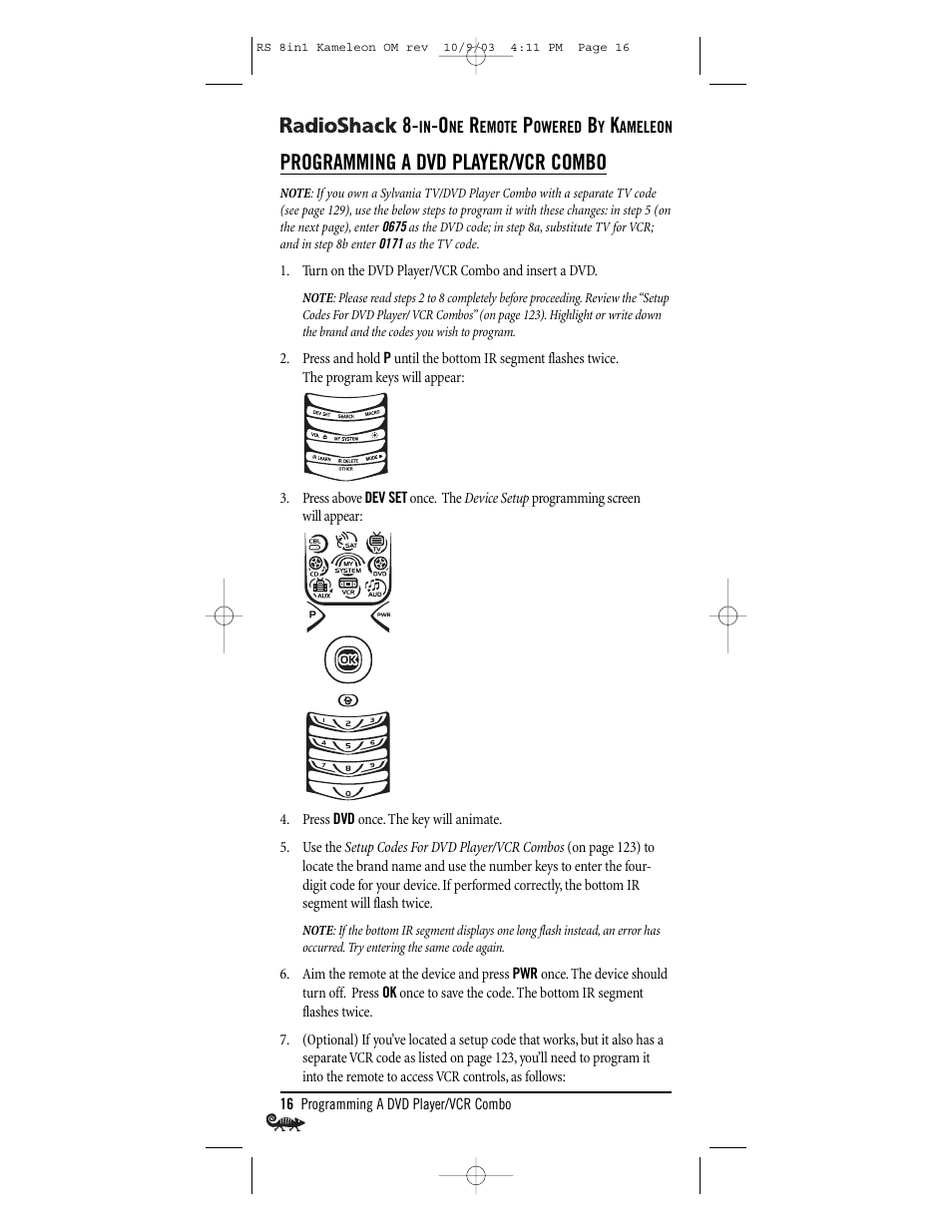 Programming a dvd player/vcr combo | Radio Shack Univer 15-2138 User Manual | Page 16 / 132