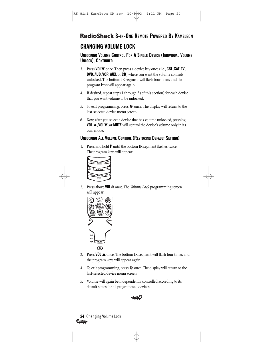 Changing volume lock | Radio Shack Univer 15-2138 User Manual | Page 24 / 132
