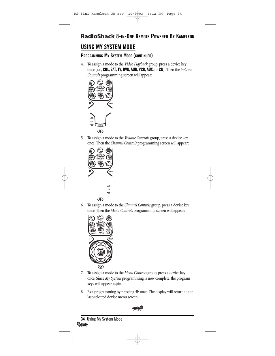 Using my system mode | Radio Shack Univer 15-2138 User Manual | Page 34 / 132