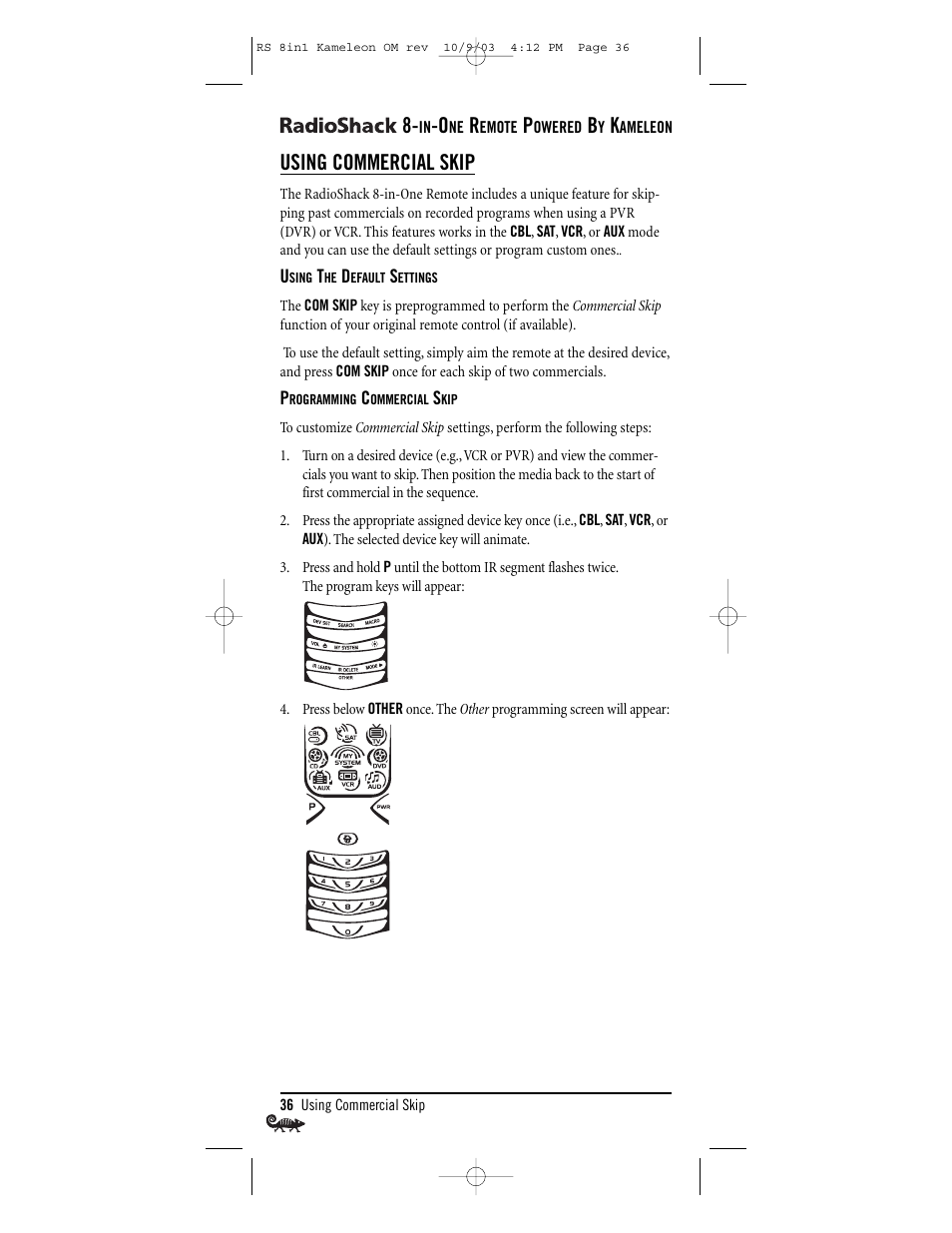 Using commercial skip | Radio Shack Univer 15-2138 User Manual | Page 36 / 132