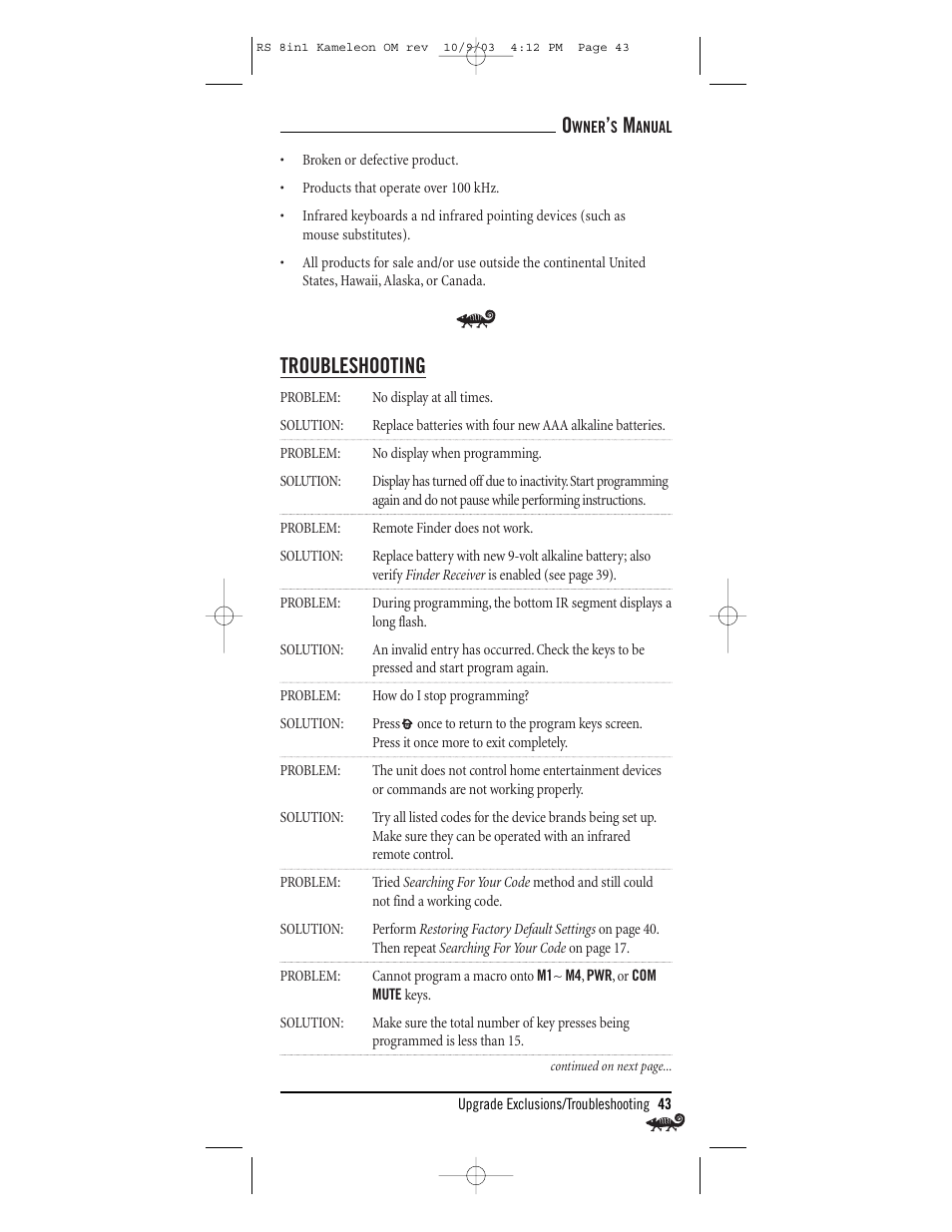 Troubleshooting | Radio Shack Univer 15-2138 User Manual | Page 43 / 132