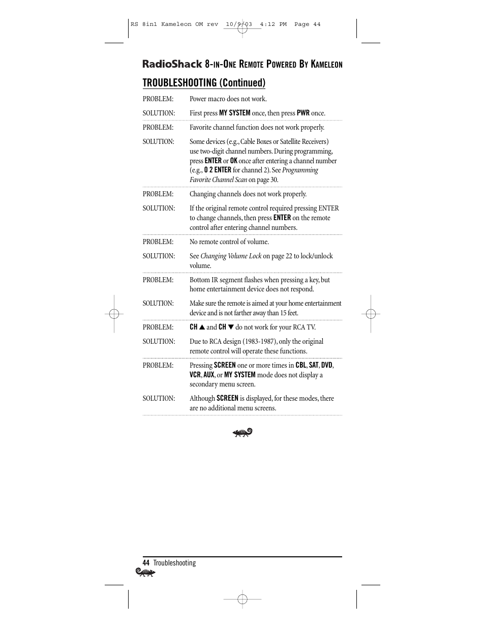 Troubleshooting (continued) | Radio Shack Univer 15-2138 User Manual | Page 44 / 132