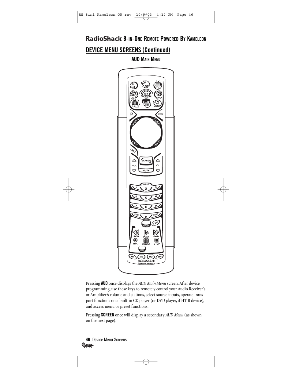 Device menu screens (continued) | Radio Shack Univer 15-2138 User Manual | Page 46 / 132