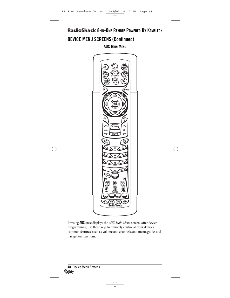 Device menu screens (continued) | Radio Shack Univer 15-2138 User Manual | Page 48 / 132
