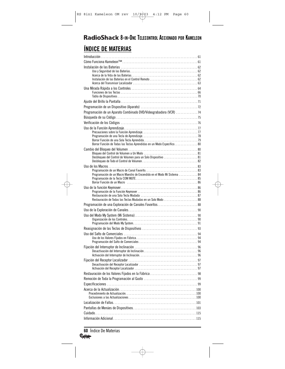 Índice de materias | Radio Shack Univer 15-2138 User Manual | Page 60 / 132