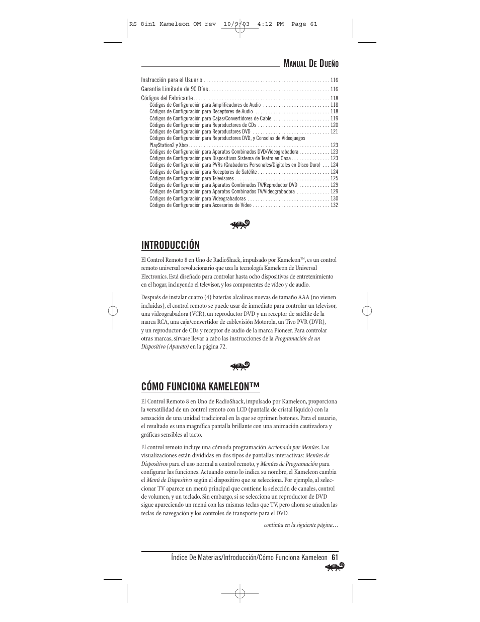 Introducción, Cómo funciona kameleon | Radio Shack Univer 15-2138 User Manual | Page 61 / 132