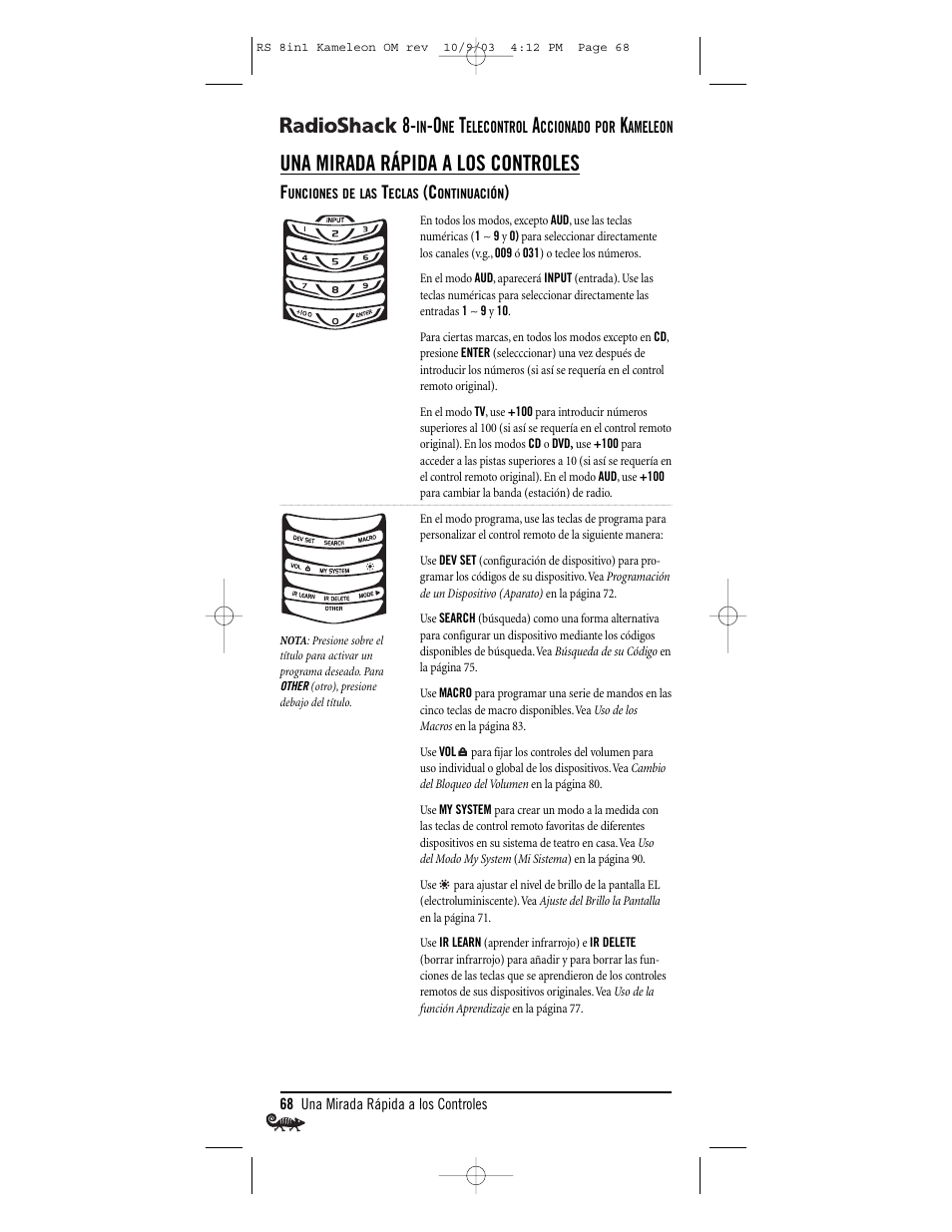 Una mirada rápida a los controles | Radio Shack Univer 15-2138 User Manual | Page 68 / 132