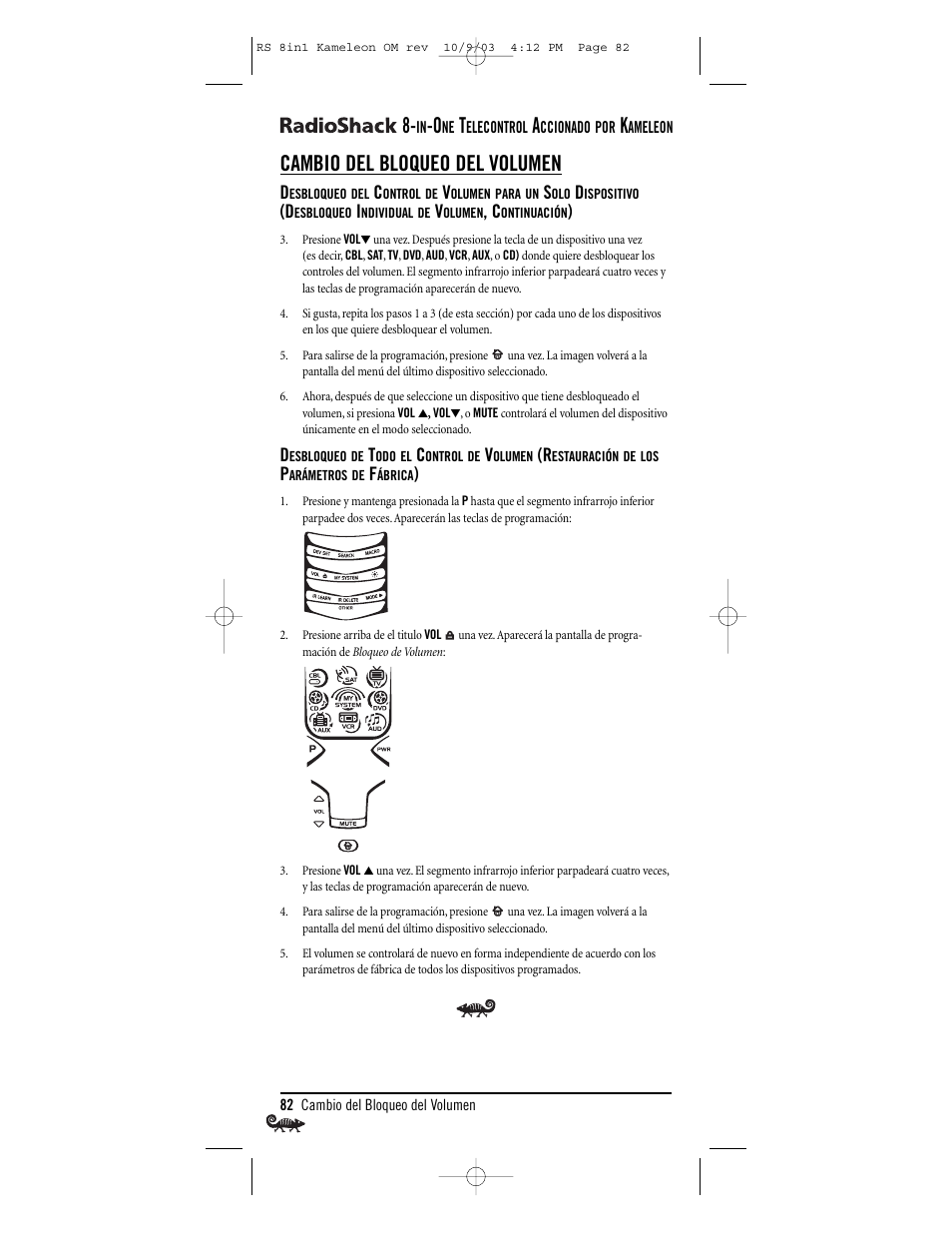 Cambio del bloqueo del volumen | Radio Shack Univer 15-2138 User Manual | Page 82 / 132