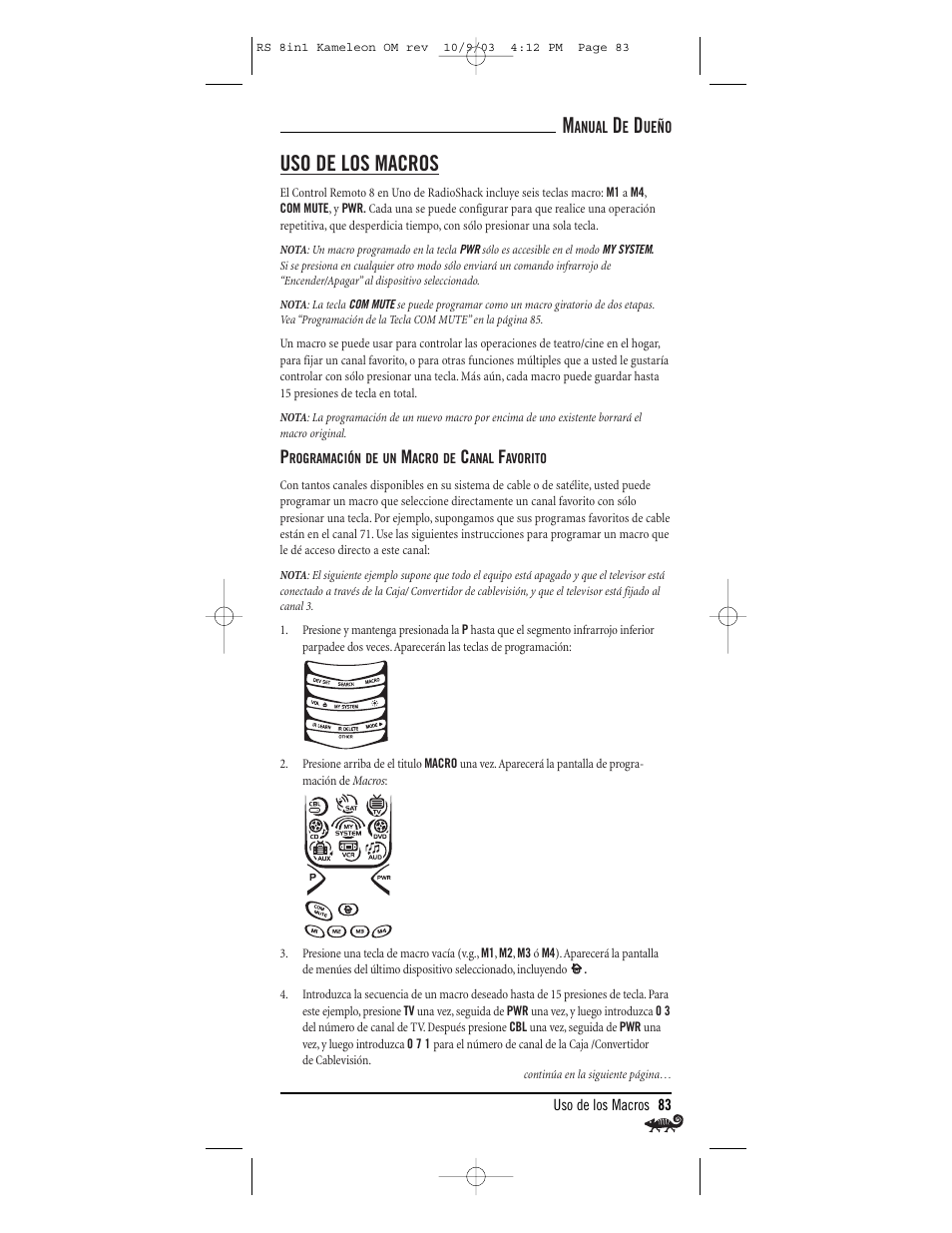 Uso de los macros | Radio Shack Univer 15-2138 User Manual | Page 83 / 132