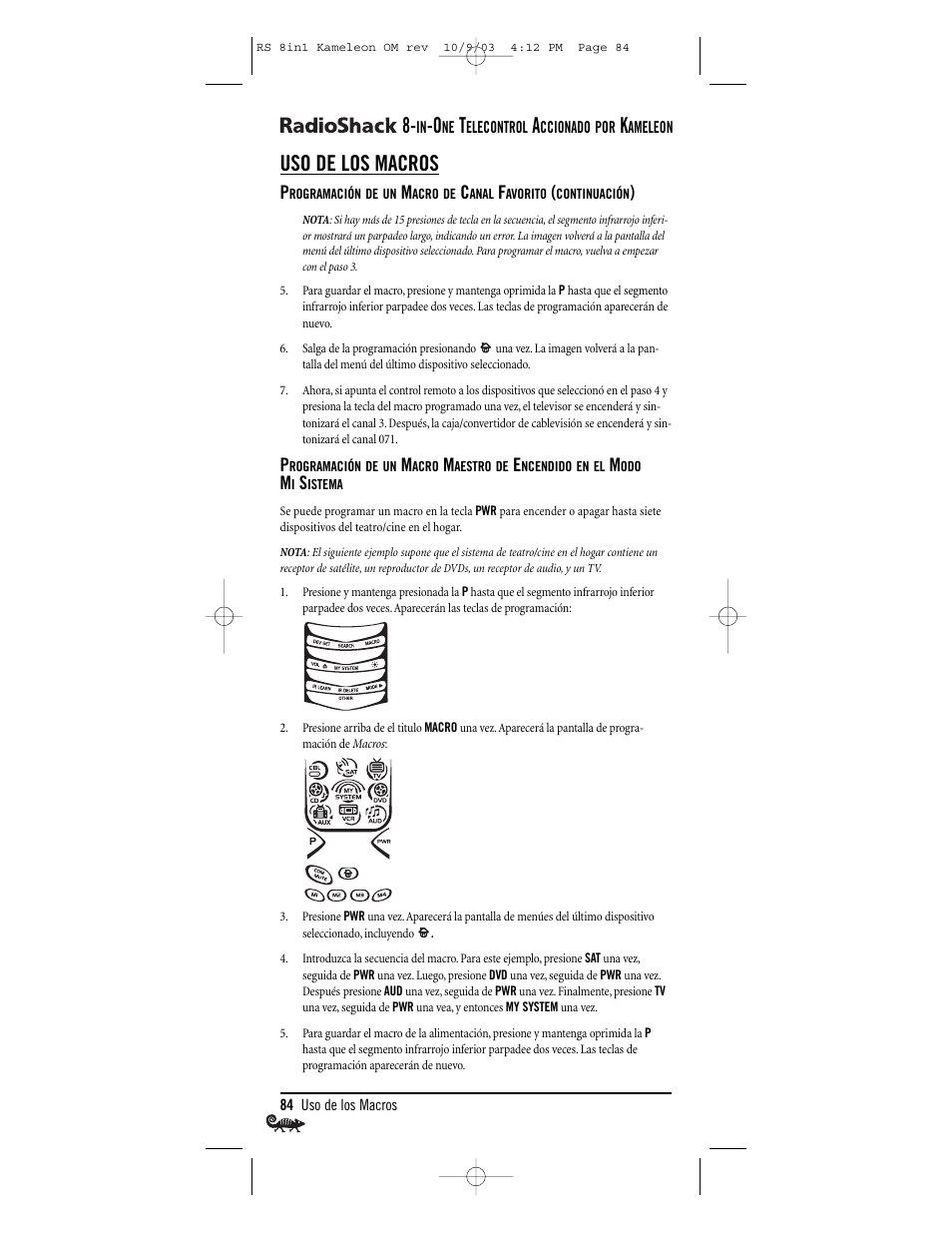 Uso de los macros | Radio Shack Univer 15-2138 User Manual | Page 84 / 132