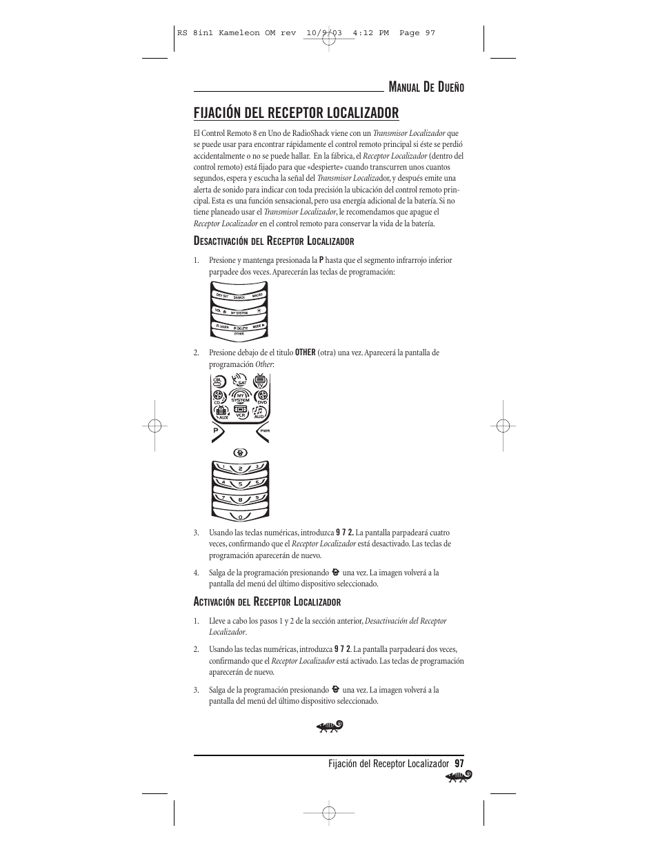 Fijación del receptor localizador | Radio Shack Univer 15-2138 User Manual | Page 97 / 132