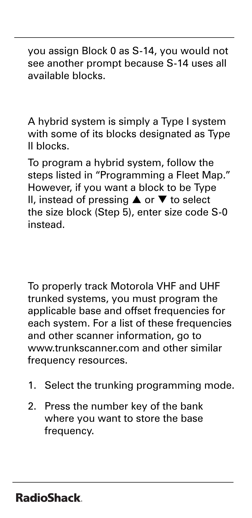 Beyond the basics, Programming a hybrid system, Programming the base and offset frequencies | Radio Shack PRO-528 User Manual | Page 76 / 92