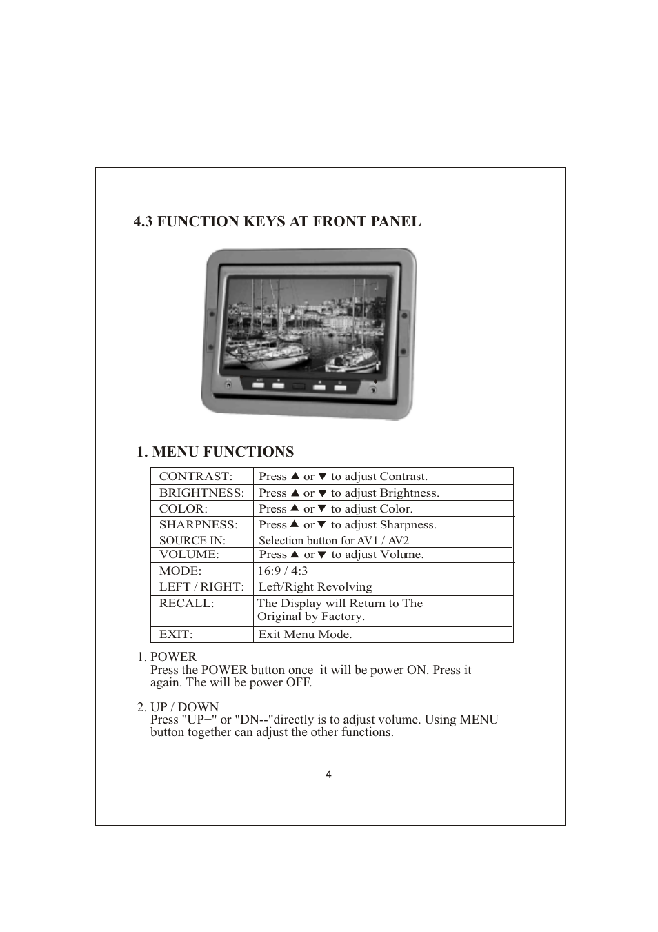 3 function keys at front panel 1. menu functions | Radio Shack PLVSHR77 User Manual | Page 5 / 8