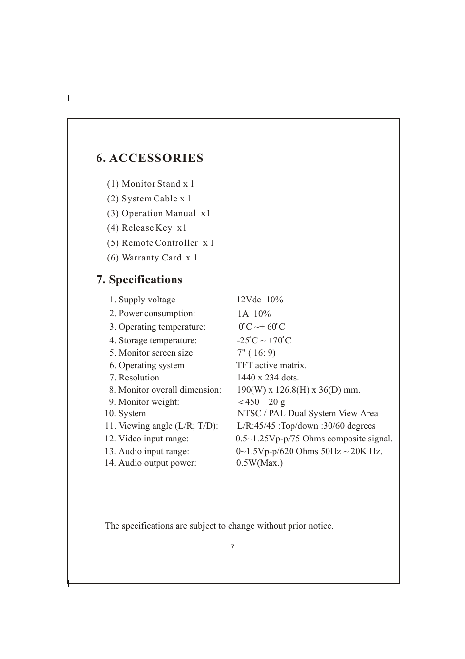 Accessories, Specifications | Radio Shack PLVSHR77 User Manual | Page 8 / 8