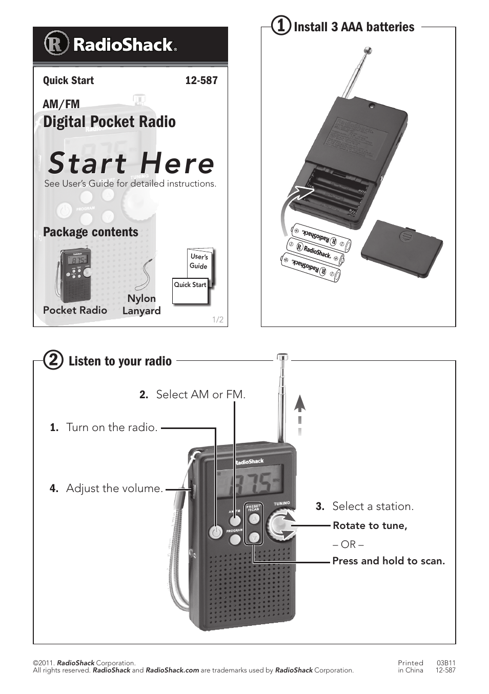 Radio Shack 12-587 User Manual | 1 page