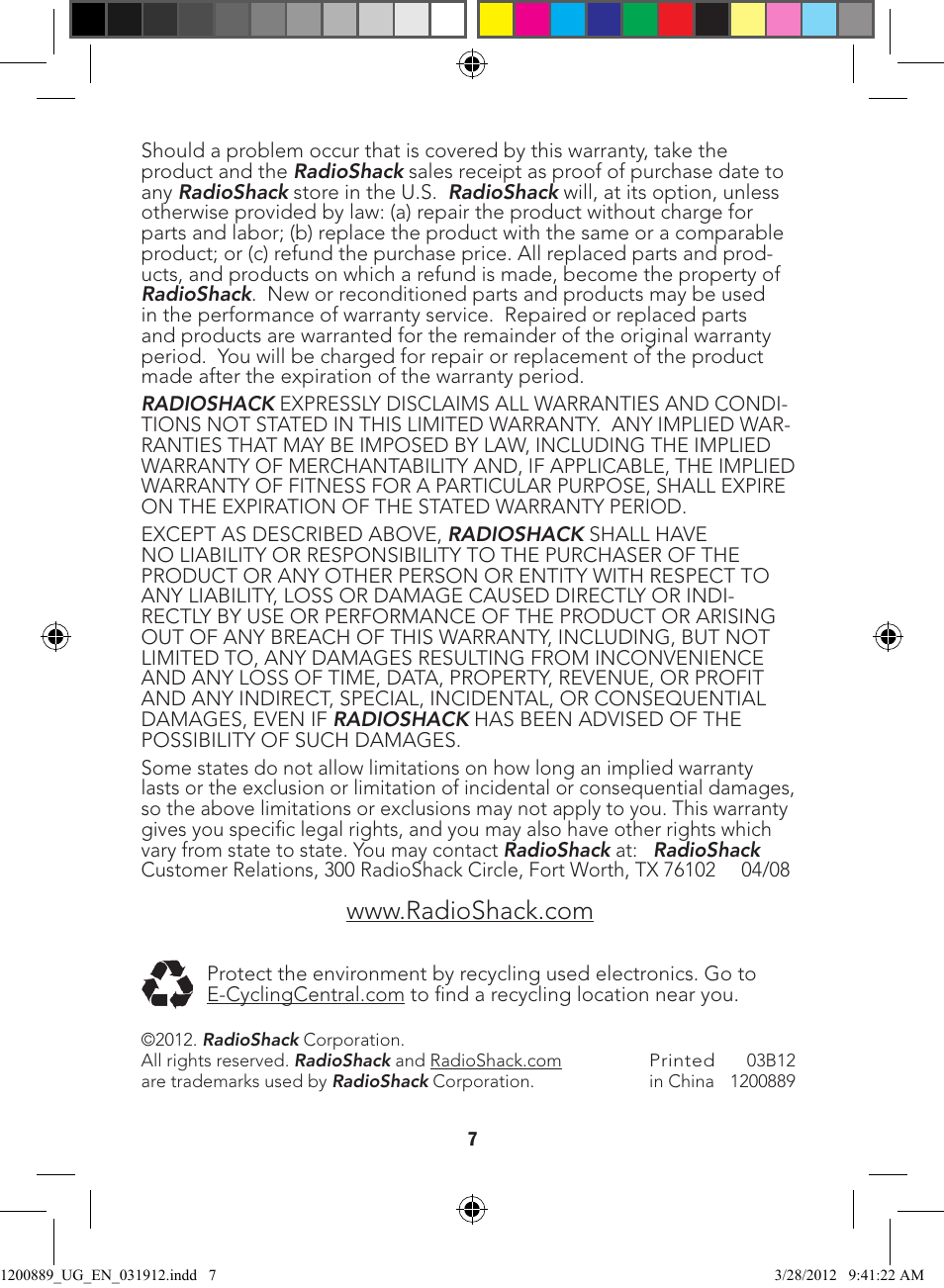Radio Shack 12-889 User Manual | Page 7 / 7