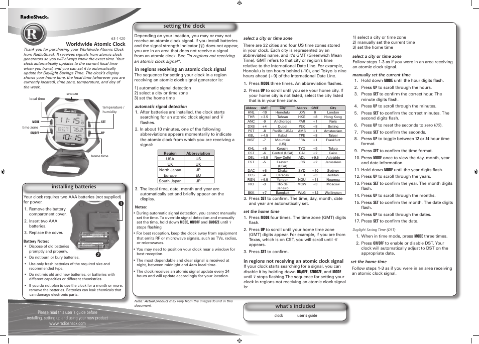 Radio Shack 63-1420 User Manual | 2 pages