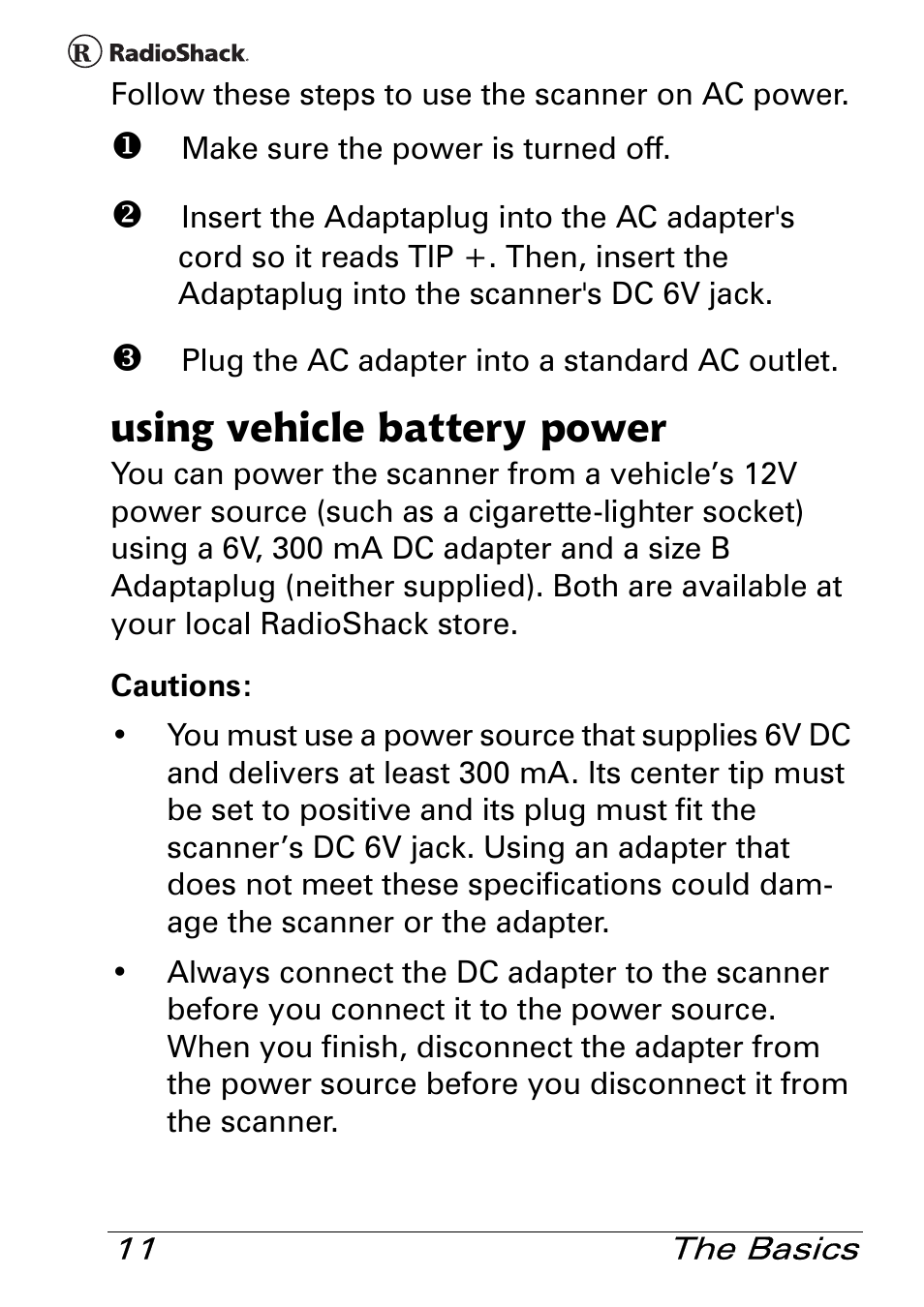 Using vehicle battery power | Radio Shack Pro 84 User Manual | Page 11 / 64