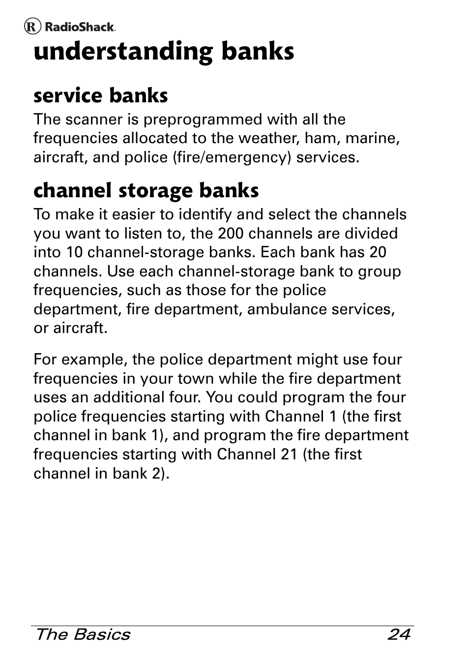 Understanding banks, Service banks, Channel storage banks | Radio Shack Pro 84 User Manual | Page 24 / 64