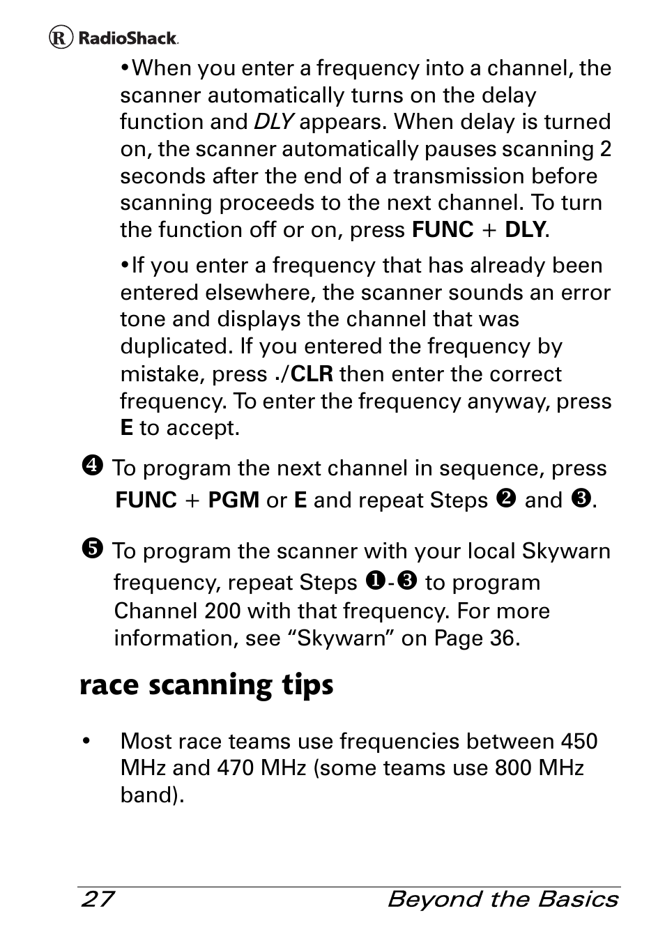 Race scanning tips | Radio Shack Pro 84 User Manual | Page 27 / 64