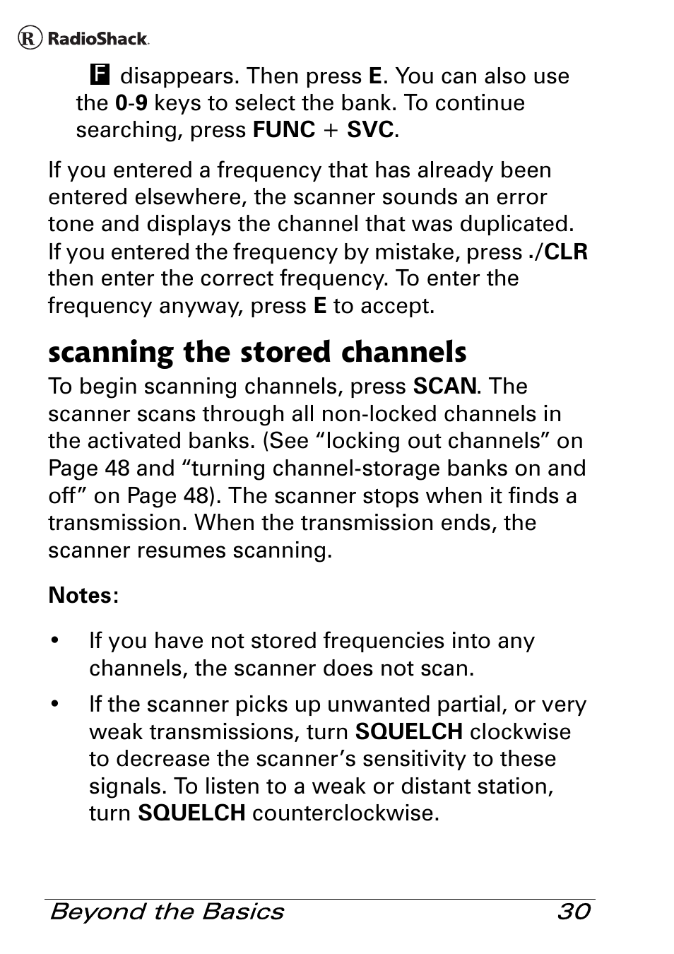 Scanning the stored channels | Radio Shack Pro 84 User Manual | Page 30 / 64