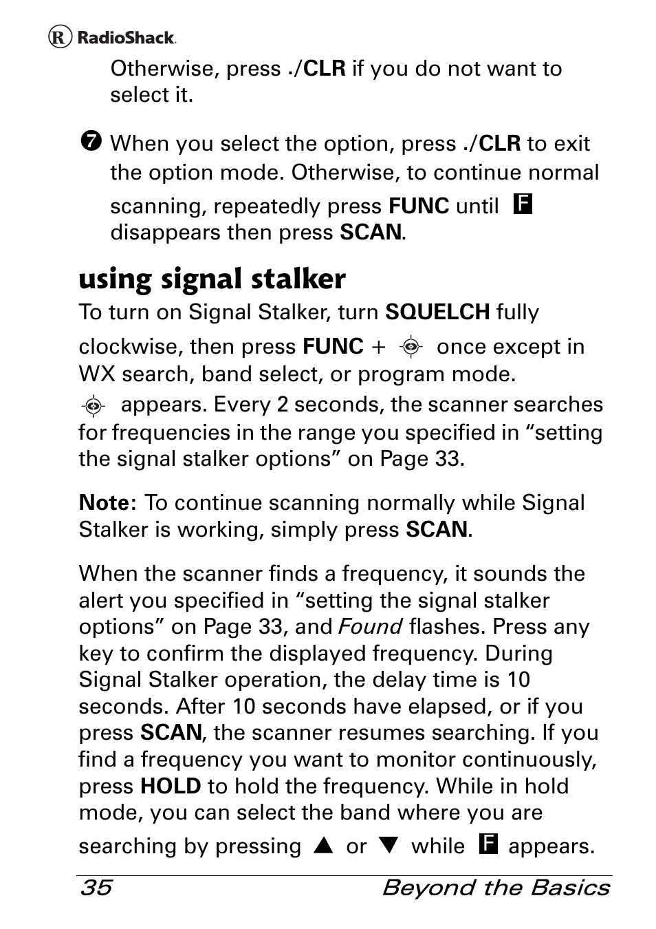 Using signal stalker | Radio Shack Pro 84 User Manual | Page 35 / 64