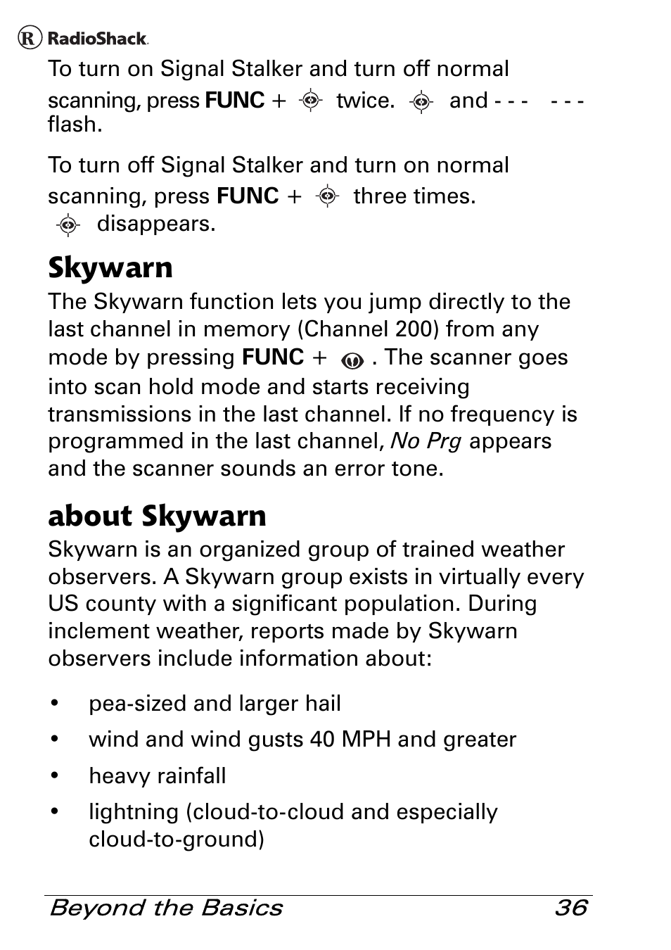 Skywarn, About skywarn | Radio Shack Pro 84 User Manual | Page 36 / 64