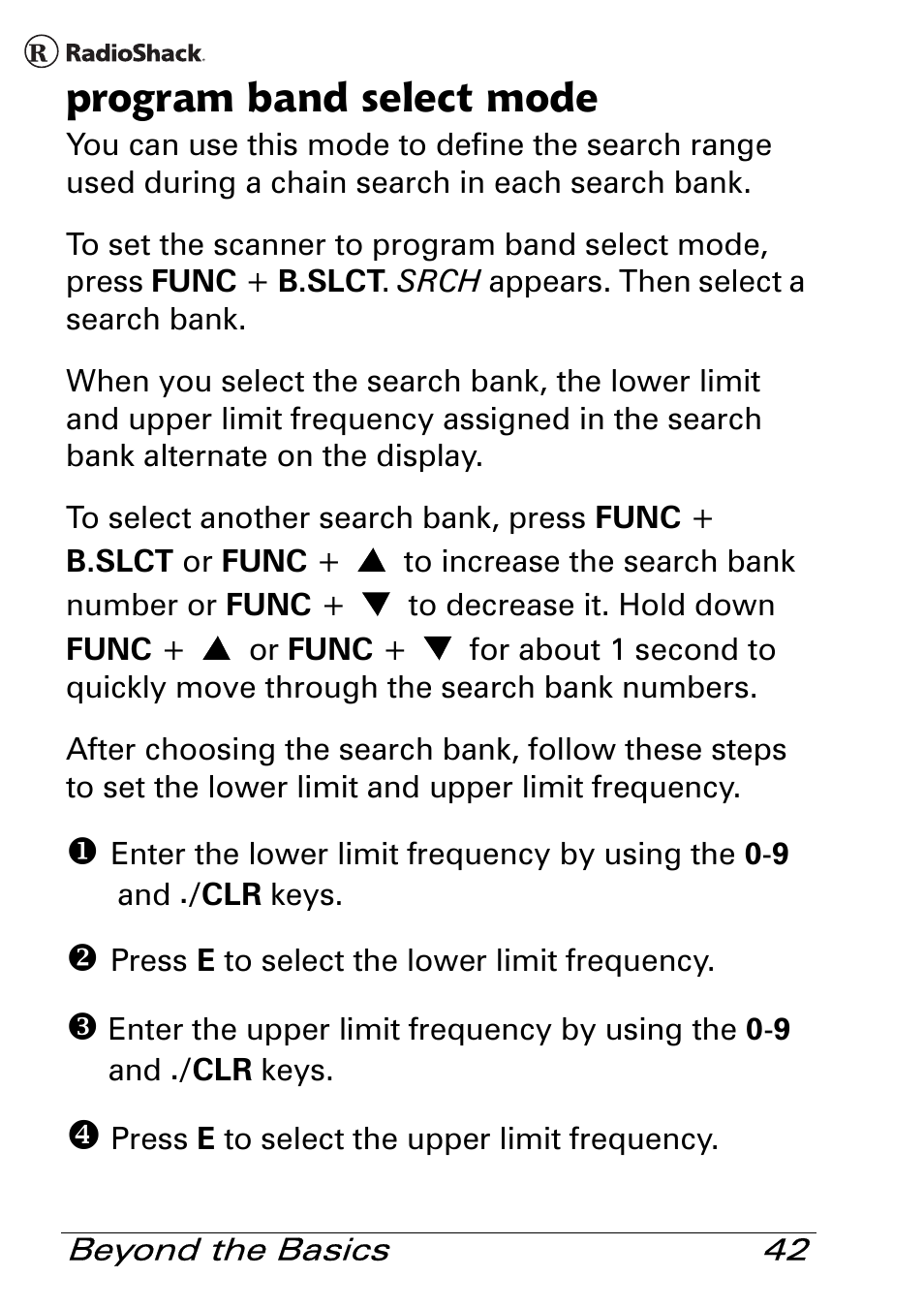 Program band select mode | Radio Shack Pro 84 User Manual | Page 42 / 64