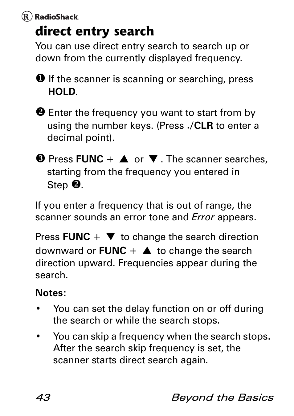 Direct entry search | Radio Shack Pro 84 User Manual | Page 43 / 64