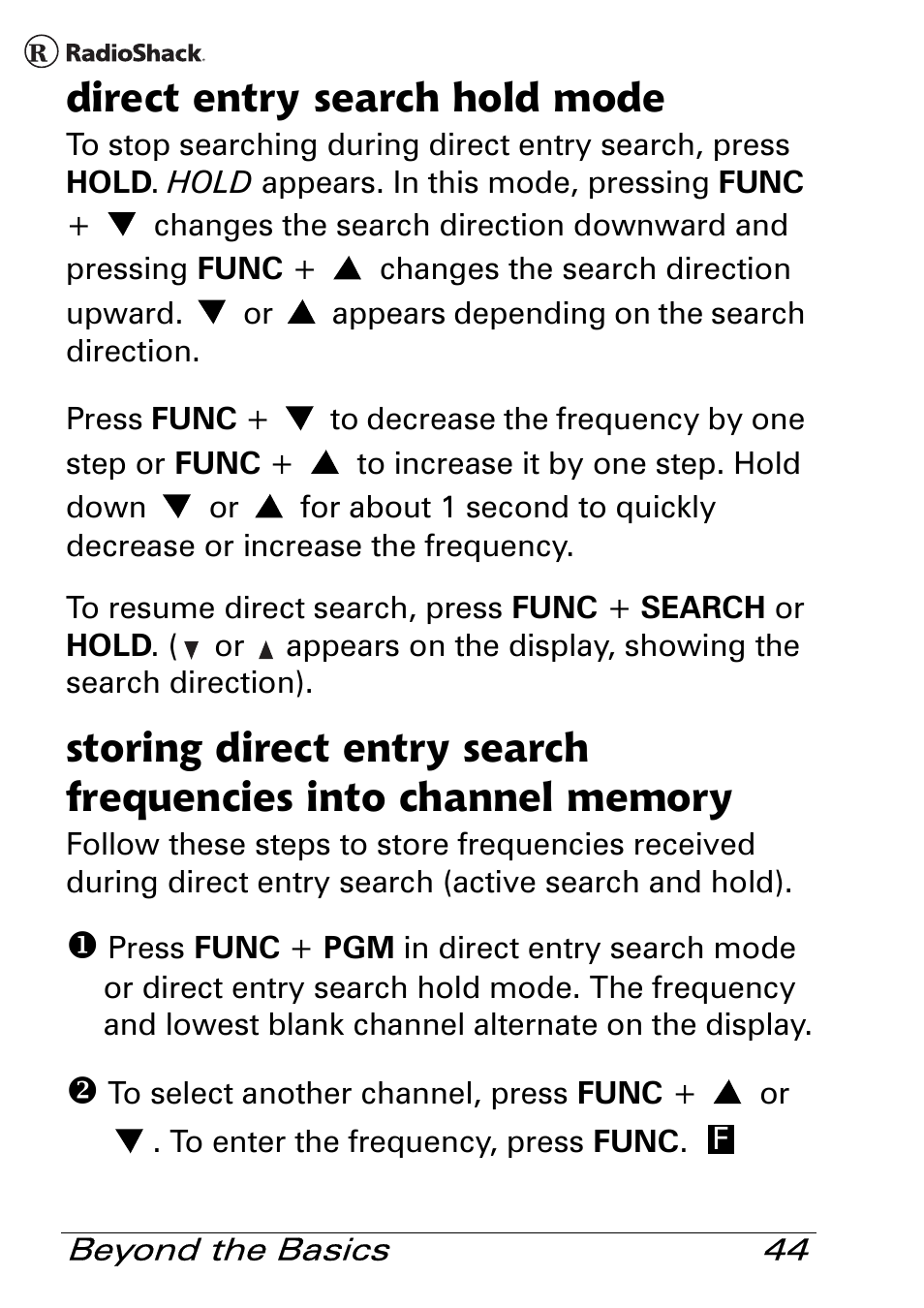 Direct entry search hold mode | Radio Shack Pro 84 User Manual | Page 44 / 64