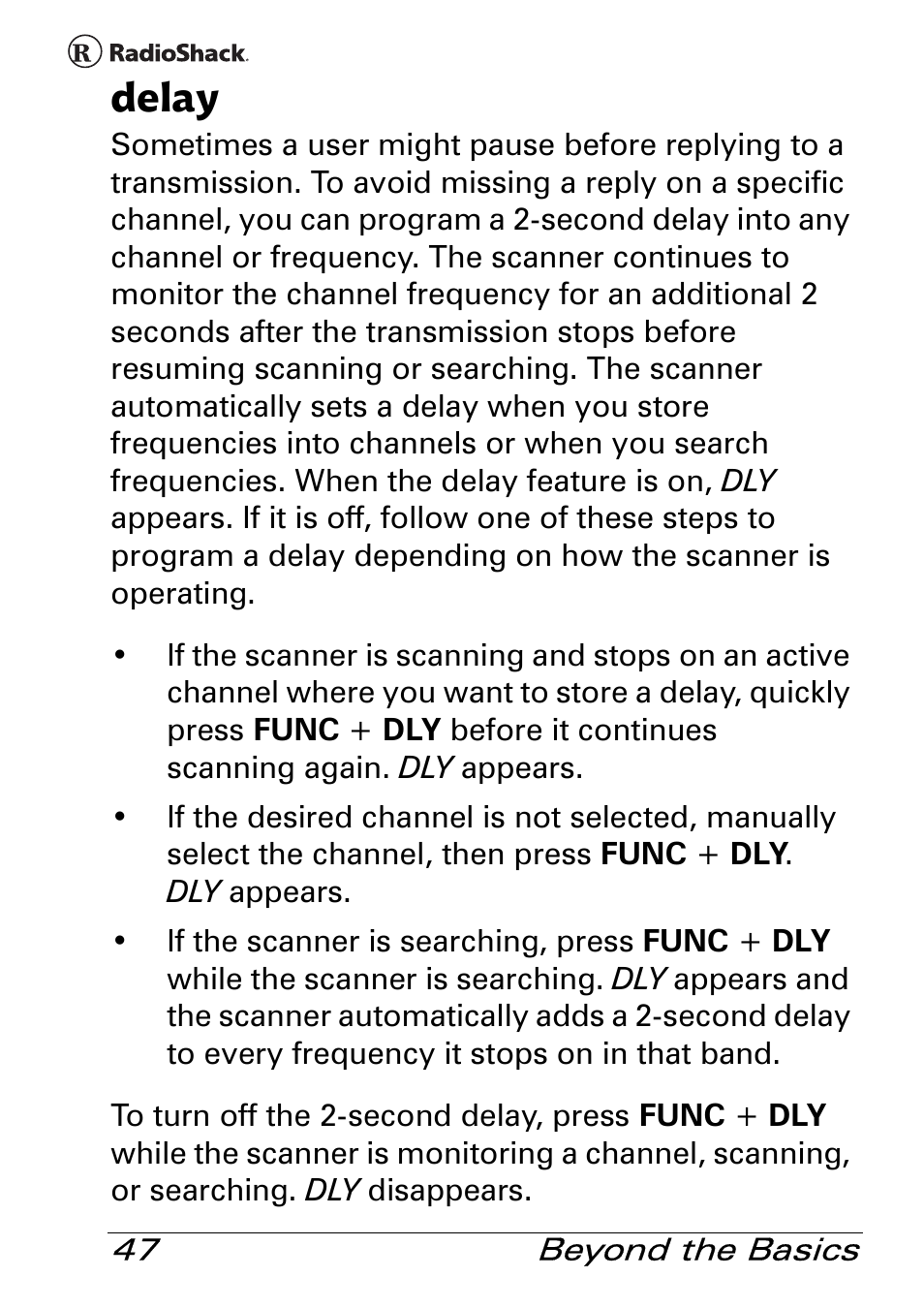 Delay | Radio Shack Pro 84 User Manual | Page 47 / 64